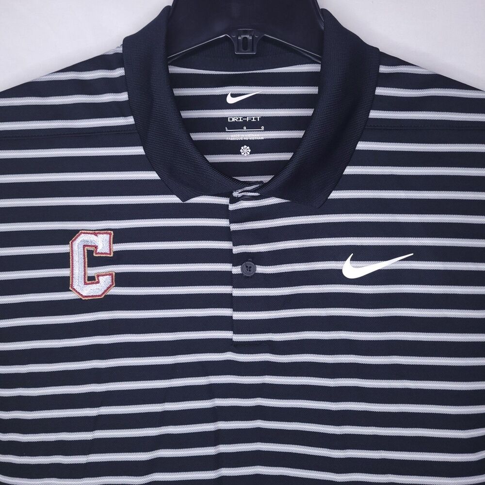 Nike Polo Shirt Mens Large Striped Black, Gray College Of Charleston Dri Fit